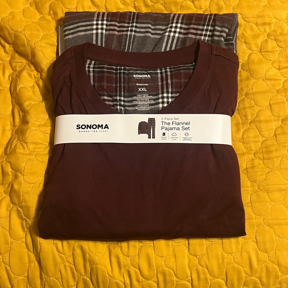 Sonoma Flannel Pajama Set in Burgundy and Gray - Picture 2 of 3